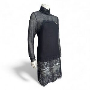 PACCIO Black Scrunch Neck Dress - Rave Style - Gothic Mesh - Women’s Large